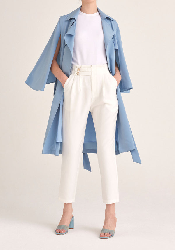 Paisie Cape Sleeve Trench Coat in Light Blue